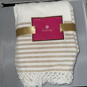 Lilly Pulitzer X Target White And Gold Blanket New